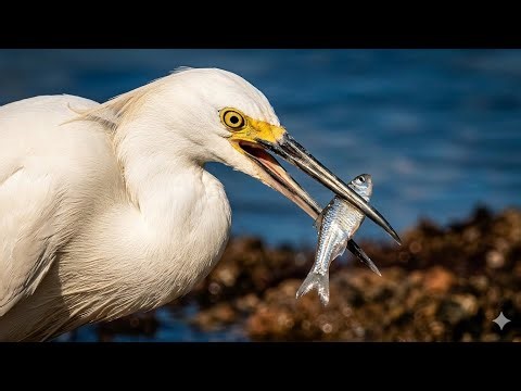 Olha Essa Caçada Perfeita! Garça Pegando Peixe na Praia