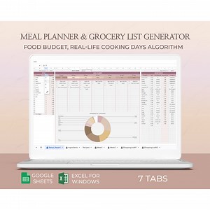 Meal Planner Digital Template With Recipe Cost Calculator Grocery List Weekly Menu Organizer Editable Excel Google Sheets for Food Planning - Etsy