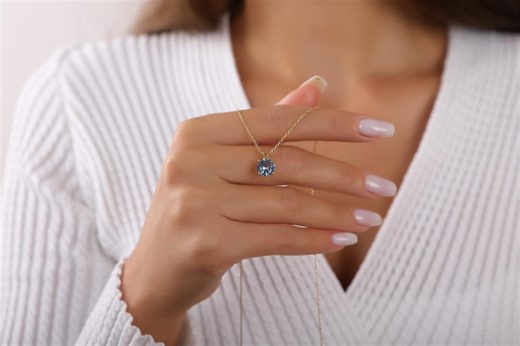 Aquamarine Round Necklace, March Birthstone Necklace, 925 Silver Women Necklaces, Round Pendant for Women, Birthstone Minimalist Jewelry - Etsy