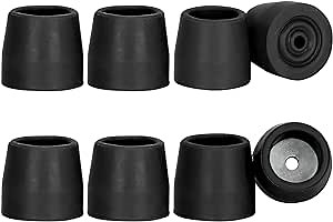supregear Walker Tips, 8 Pcs 1 Inch Heavy Duty Rubber Walker/Commode Replacement Tips for Walkers, Commodes, Shower Chairs, Walking Sticks, Walker Accessory Tool Free, Black