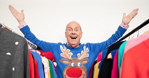 Gyles Brandreth shows off his collection of over 350 jumpers
