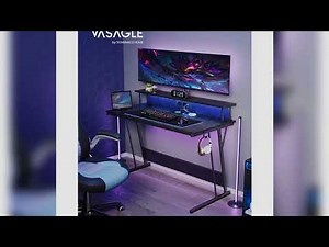 A must-have product! VASAGLE Gaming Table with LED Lighting, Desk with Built-in Power Strip, Compu