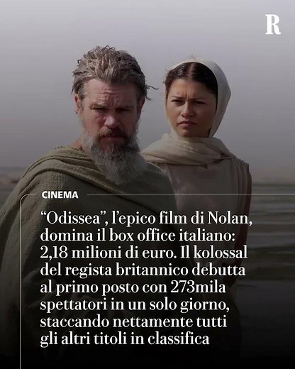 “Odissea”, l’epico film di Nolan domina il box office italiano: 2,18 milioni di euro