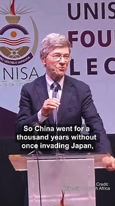 Jeffrey Sachs: "#China is the least #threat possible" Speaking at the #UNISA 2025 Founders' Lecture, Columbia University professor #JeffreySachs underscored China's long-standing record in regional #history, noting that China "went a thousand years without once invading Japan," despite being a comparatively powerful nation. He emphasized that "Japan sadly invaded China many times, but never the other way around," adding that China has not been involved in any war for over four decades. #JapanPro