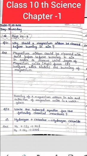 Class 10 th Science chapter-1 Chemical Reaction And Equation Question answer full solve