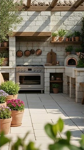 Beautiful Rustic Outdoor Kitchen Designs with Mediterranean Touch #rusticdesign #outdoorkitchen
