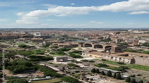 The Roman Forum and the remains of ancient Rome. Italy. The ruins of ancient Rome, the Roman Forum, the Colosseum. Aerial shooting
