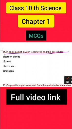 MCQ Class 10th Science chapter 1 Chemical Reaction and equation