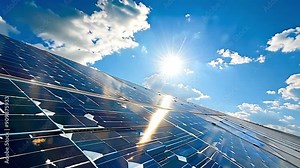 images of solar panels installed in various sunny landscapes. These photos capture the essence of renewable energy and sustainable living under bright blue skies.