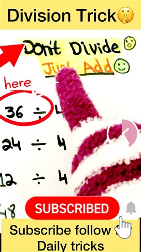 Don't Divide, Just ADD! 36 ÷ 4 = 9 in 1 Sec! Math Trick #shorts