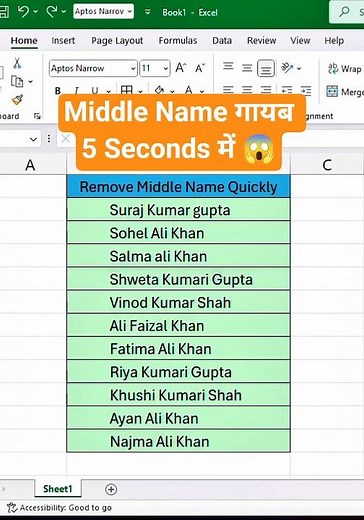 Remove Middle Name in Excel Instantly ⚡ | Excel Magic Trick #shorts #tipsandtricks