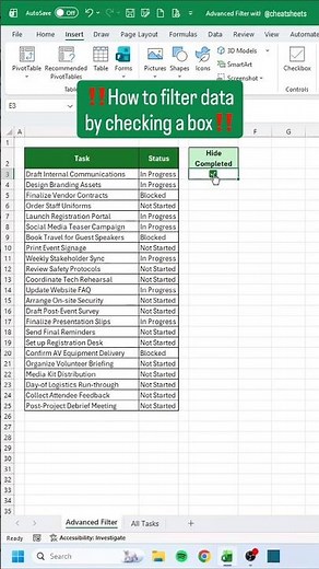 Advanced Filter with Checkboxes‼️ ✅ #excel