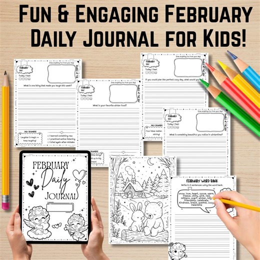 February Writing Prompts for Kids | Daily Journal Printable | Cute Valentine Kid Gift - Etsy