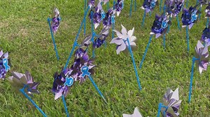 Volunteers gather outside Orange County courthouse in recognition of Sexual Assault Awareness Month