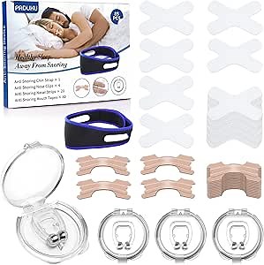 Anti Snoring Devices - Nasal Strips × 20, Magnetic Nose Clips × 4, Chin Strap × 1, Reduce Mouth Breathing, Relieve Snoring and Improve Sleep Quality