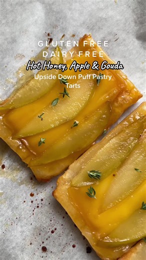 I’ve been seeing these viral, upside down puff pastry tarts all over the place and knew I wanted to try and put my food allergy friendly spin on it with these gluten free and dairy free Hot Honey, Apple, and Gouda Upside Down Puff Pastry Tarts! ☺️ I used gluten free puff pastry and @goodplanetfoods Plant Based Smoked Gouda Wheels that I absolutely love 😍These cheese wheels are allergen free, gluten free, dairy free & vegan, soy free, and non-gmo - and you can find all of @goodplanetfoods plant-