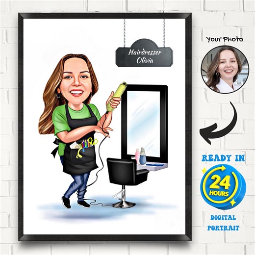 Personalized Hairstylist Caricature Drawing From Photo | Female Hairdresser Cartoon Portrait | Funny Barber Cartoon - Etsy
