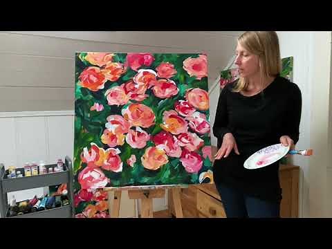 Large Loose Flowers on Canvas with Acrylic Paint - Timelapse Video