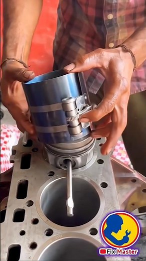 Perfect Diesel Engine Piston Installation Using Ring Compressor | Satisfying Engine Rebuild #Shorts