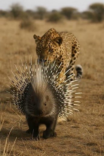 Can the porcupine sense danger? Leopard slowly approaches from behind | National Geographic style