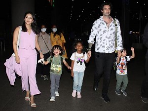 Sunny Leone was spotted with her family - husband Daniel Weber and kids Nisha, Asher and Noah. The actress looked beautiful in a pink co-ord set. | NDTV