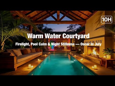 Warm Water Courtyard Ambience — Thai Pool & Fireplace White Noise | Night Relaxation & Calm Sleep