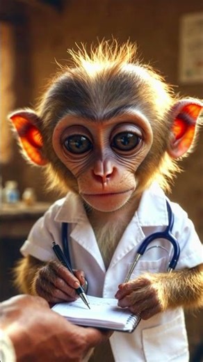 Tiny Baby Monkey Becomes Village Doctor Cute Mini Doctor Healing Villagers #BabyMonkey #CuteAnimals