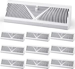 10 Pack Baseboard Register Vent 15 Inch Duct Opening Size Vent Covers for Home Floor Diffuser Wall Corner White Baseboard Air Covers, Smooth Air Adjust Lever, Heavy Duty Steel, Easy Install