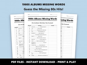 1980s Album Missing Words Trivia: Music Quiz Game (instant PDF Download) - Etsy UK