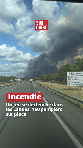 🔴 Un incendie s’est déclaré vers 14 h 30, ce mercredi 16 septembre, dans un champ de panneaux photovoltaïques à Labouheyre, à proximité de l’autoroute A 63. La circulation des trains est interrompue. Crédit : Maxime Marsan