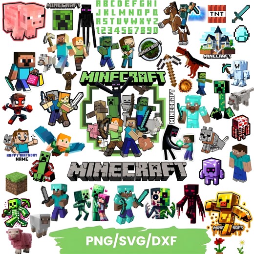 Minecraft Crafter’s Clipart | Block Letters, Minecraft Font, Icons PNG SVG Bundle - Etsy