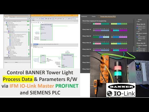 IOLK04a. Control IO-Link Banner Tower Light by Siemens PLC and IFM AL1102 (Process Data)