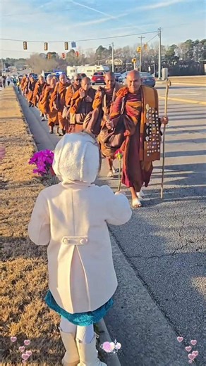 Walking for a more peaceful world. One step at a time. 🌍#PeaceWalk #MonkWalk #Peace#GlobalPeace #Hope