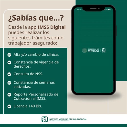 ¿𝐘𝐚 𝐭𝐢𝐞𝐧𝐞𝐬 𝐢𝐧𝐬𝐭𝐚𝐥𝐚𝐝𝐚 𝐥𝐚 𝐚𝐩𝐩 𝐈𝐌𝐒𝐒 𝐃𝐢𝐠𝐢𝐭𝐚𝐥?📱 Como 𝐭𝐫𝐚𝐛𝐚𝐣𝐚𝐝𝐨𝐫 𝐚𝐬𝐞𝐠𝐮𝐫𝐚𝐝𝐨 puedes realizar los siguientes trámites 📄 desde tu celular a través de la app #IMSSDigital. | IMSS Digital