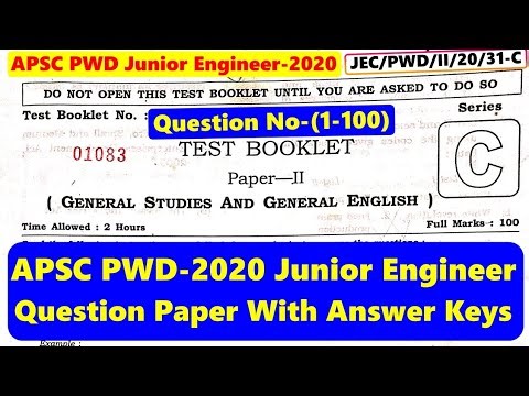 APSC PWD JE 2020 GS Question Papers With Answers keys