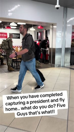 When you have captured a President of a Country and fly back to your base. What’s the first thing you do.. Five Guys that’s what!! #fyp #atlanta #venezuela #army