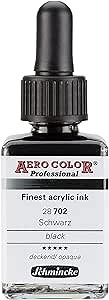 Schmincke - AERO COLOR® Professional - finest-fluid, high-color acrylic paint for acrylic painting, airbrush, mixed media, acrylic ink, black - 28 ml