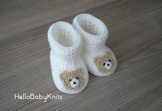 Teddy Bear Crochet Baby Booties, Baby Boy Booties, Bear Baby Booties, Newborn Boy Gift - Etsy