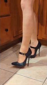 Black mary jane high heels standing and walking