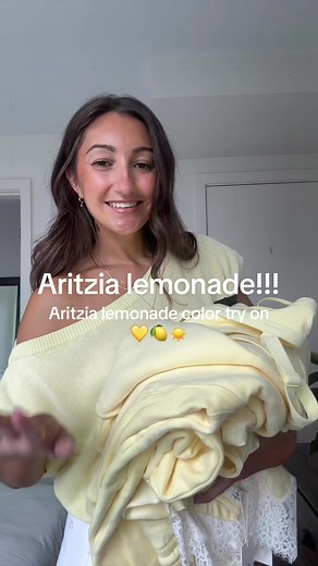 @Aritzia lemonade try on!!! 🍋 tysm Aritzia, this is my new favorite color 🤭💛 #aritzia #aritziahaul #butteryellow