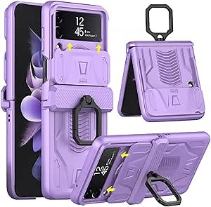 DOOTOO for Samsung Galaxy Z Flip 4 Case with Ring Holder, Magnetic Hinge Protection, Slideway Lens Camera All-Inclusive Cover for Samsung Galaxy Z Flip 4 5G 2022 (Purple)