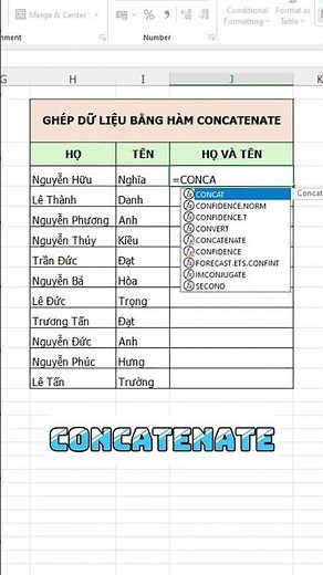 Cách ghép dữ liệu nhanh bằng hàm CONCATENATE trong Excel