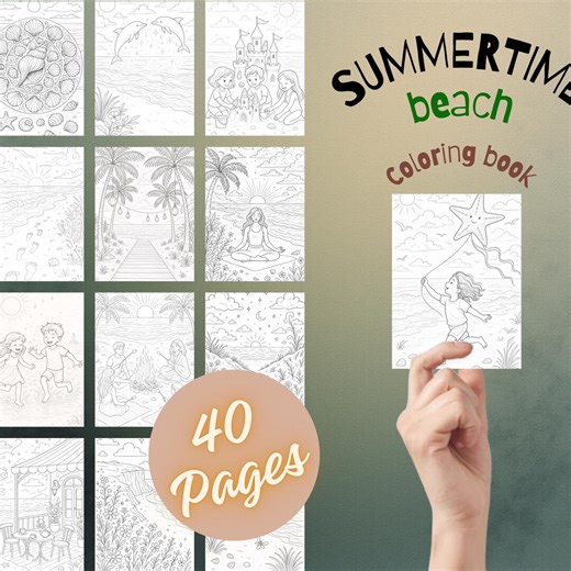 Summertime Beach Coloring Pages for Kids & Adults | Whimsical Beach Coloring Book | Summer Ocean Printable PDF | Calm Creative Activity - Etsy