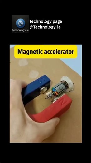 Technology page on Instagram: "Magnetic accelerator in action 🔋⚡! Watch as powerful magnets turn a simple motor into a high‑speed launcher, showcasing the incredible force of electromagnetic energy. This DIY experiment proves how magnetism can accelerate objects with astonishing precision, blending physics with hands‑on creativity. The blue and red magnets create a pulse that drives the motor’s armature, turning electrical energy into kinetic motion in an instant. Perfect for science enthusiast