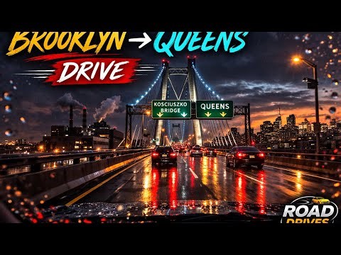 NYC Drive: Kosciuszko Bridge Crossing Raining (4K)