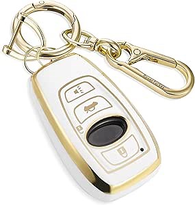 for Subaru Key Fob Cover with Upgraded Anti loss Durable Metal Keychain, Fashionable Soft Case for WRX BRZ Ascent Crosstrek Forester Impreza Legacy STI (Gold, A1)