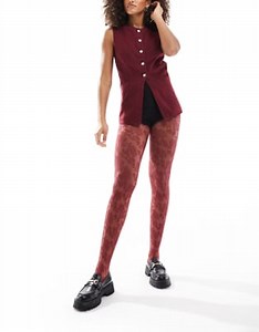 ASOS DESIGN floral lace tights in burgundy | ASOS