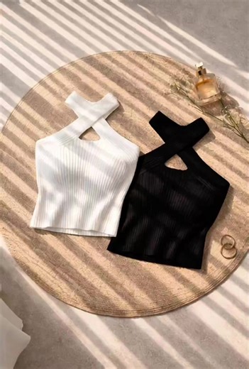 Chic Cross-Neck Ribbed Crop Top for Women