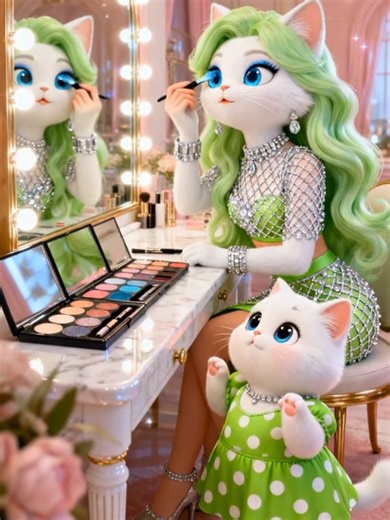 White Cute Kitten and Female white mommy Cat #uktiktok #usatiktok #aicat #anime #creatorsearchinsights