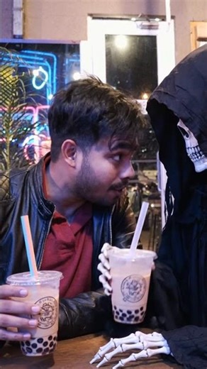 AI EDIT// drinking coffee with grim reaper #dreamscreenai